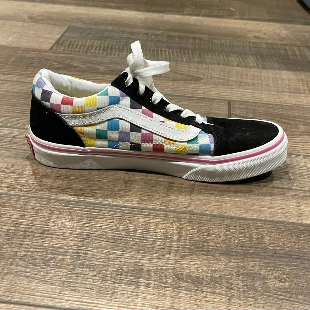 VANS Old Skool Rainbow Checkerboard Skate Shoes Youth Size 3 Unisex